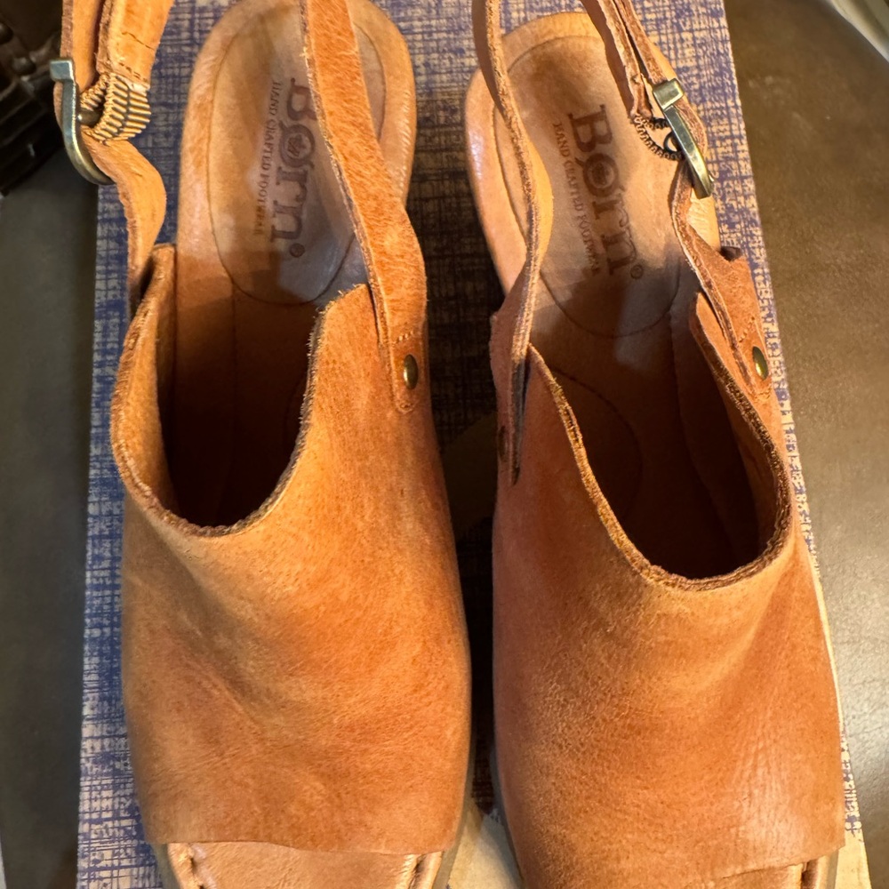Born Tan Leather Peep-Toe Sandals - Picture 4 of 8